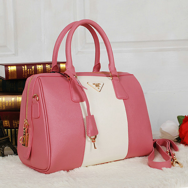 2014 Prada Saffiano Leather 32cm Two Handle Bag BL0823 pink&white for sale